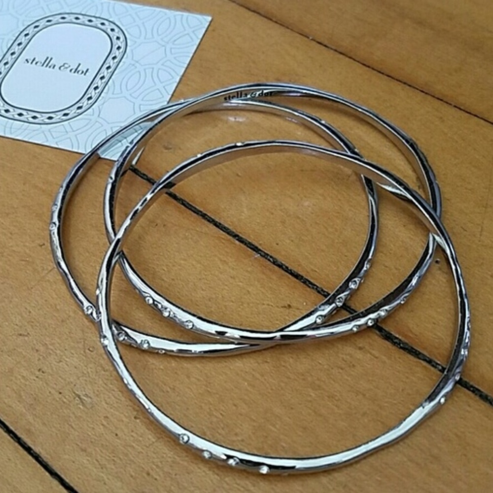 Stella & Dot | Silver + Crystal Retired Rhea Bracelet Set of 3 - Picture 3 of 5